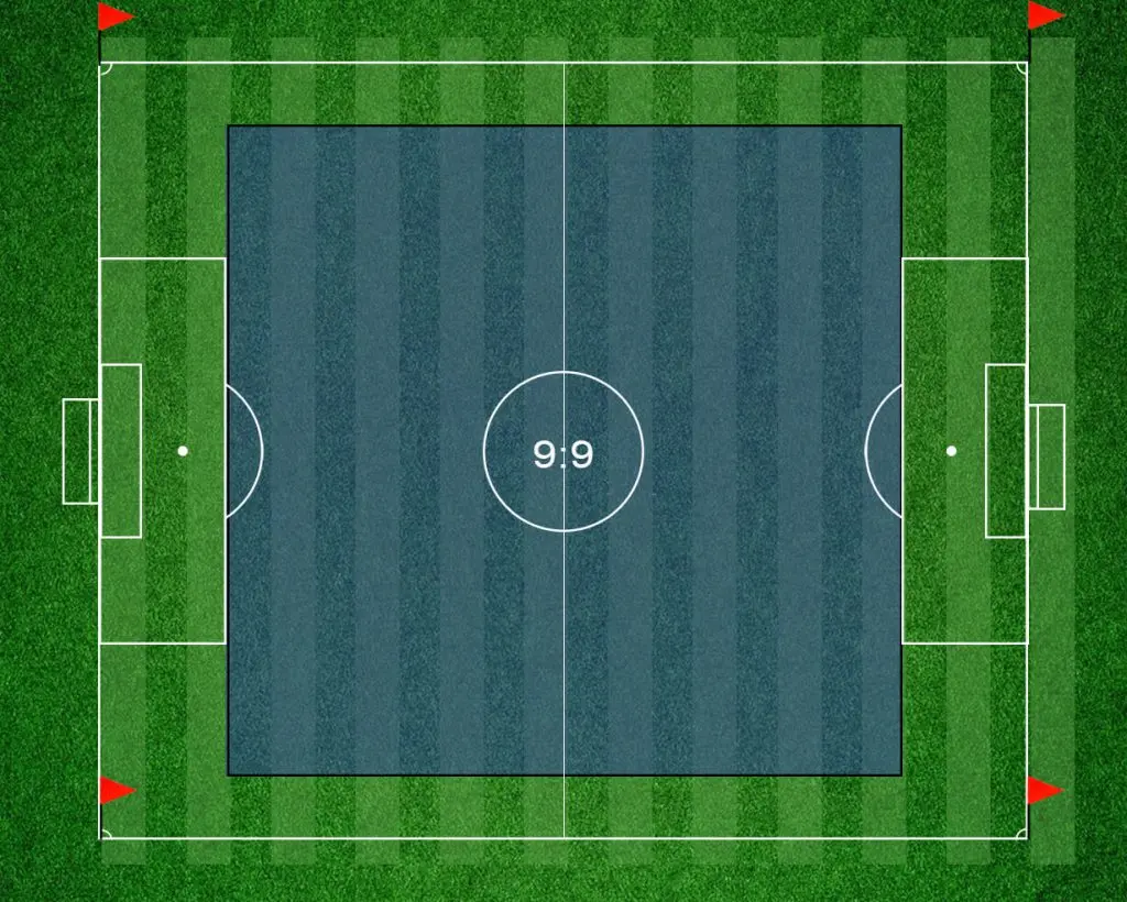 9-a-side football turf dimensions in feet and meters (9v9 pitch size)